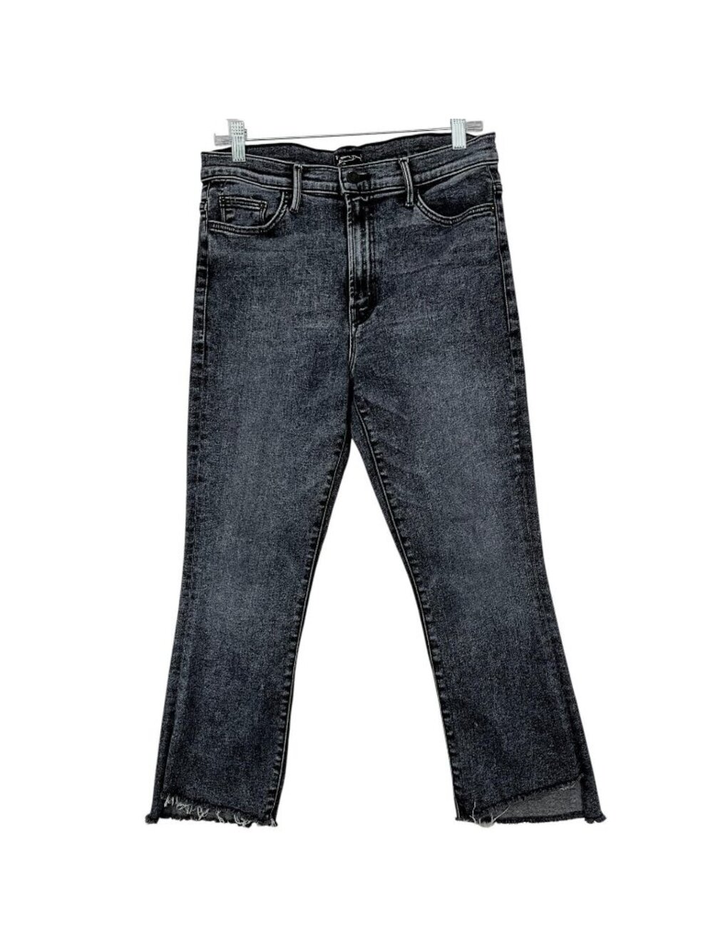 Mother The Insider Crop Step Fray Jeans Womens 32 Acid Black Wash Train Stops
